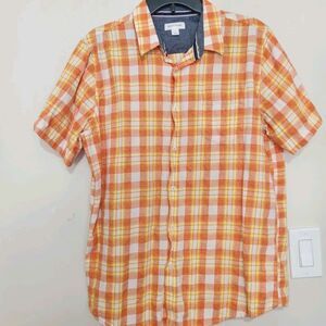 Sun Stone Shirt Size Large Plaid Orange Short Sleeve